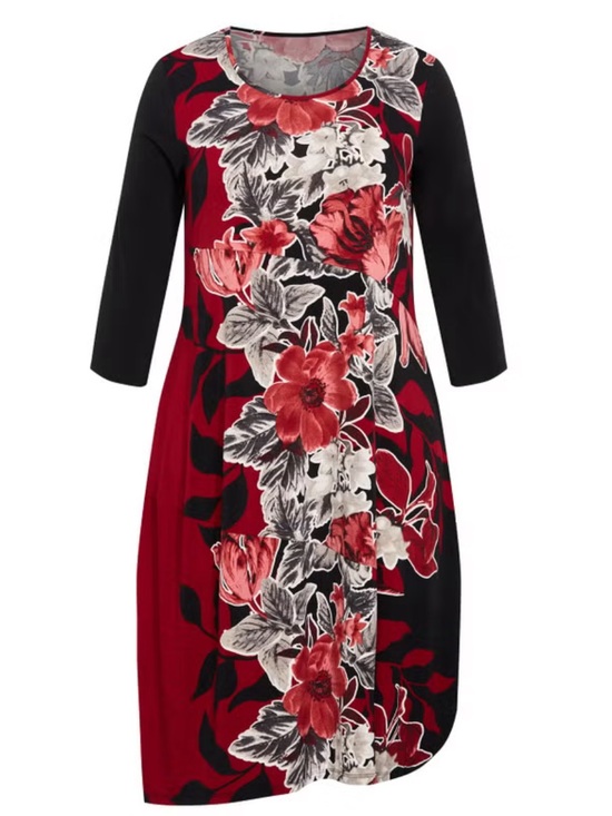 Avenue Dresses & Skirts - Red & Black Floral 3/4-Sleeve Shift Dress